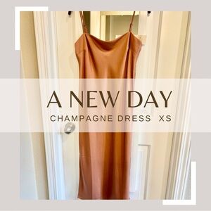 A New Day Champagne Satin Midi Dress -XS